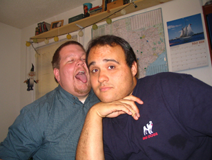 Nathan Stout is about to lick Miguel Cruz in this photo from the according to whim photo shoot in fort worth texas
